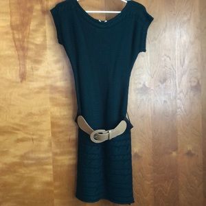 Dark green Belted Sweater Dress